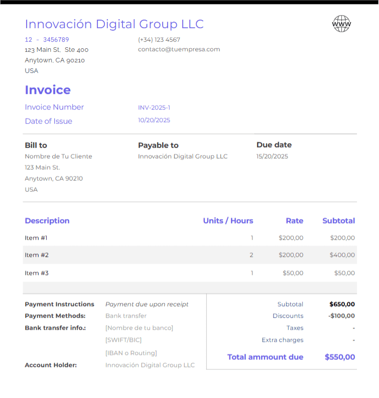 B2B invoice template